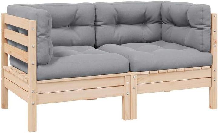 vidaXL Gartensofa 2-Sitzer, Gartenmöbel 2 Ecksofa mit Grauen Kissen, Modular Sofa Lounge Sitzgruppe