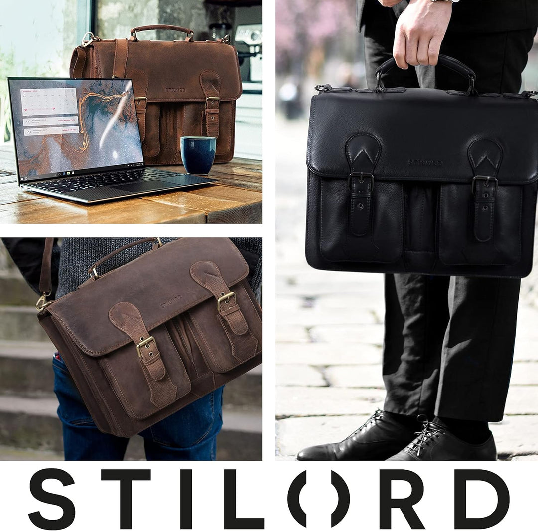 STILORD 'Kronos' Aktentasche Leder Herren Lehrertasche Leder-Tasche Büro Business gross Arbeitstasch