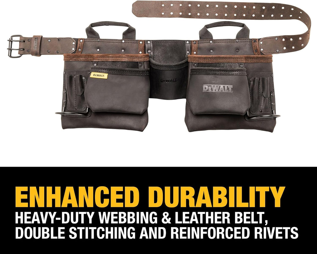 DEWALT Leder Werkzeuggürtel, langlebig, 11 Tasche Professionelle Gürtel (DWST550112) Werkzeugschürze