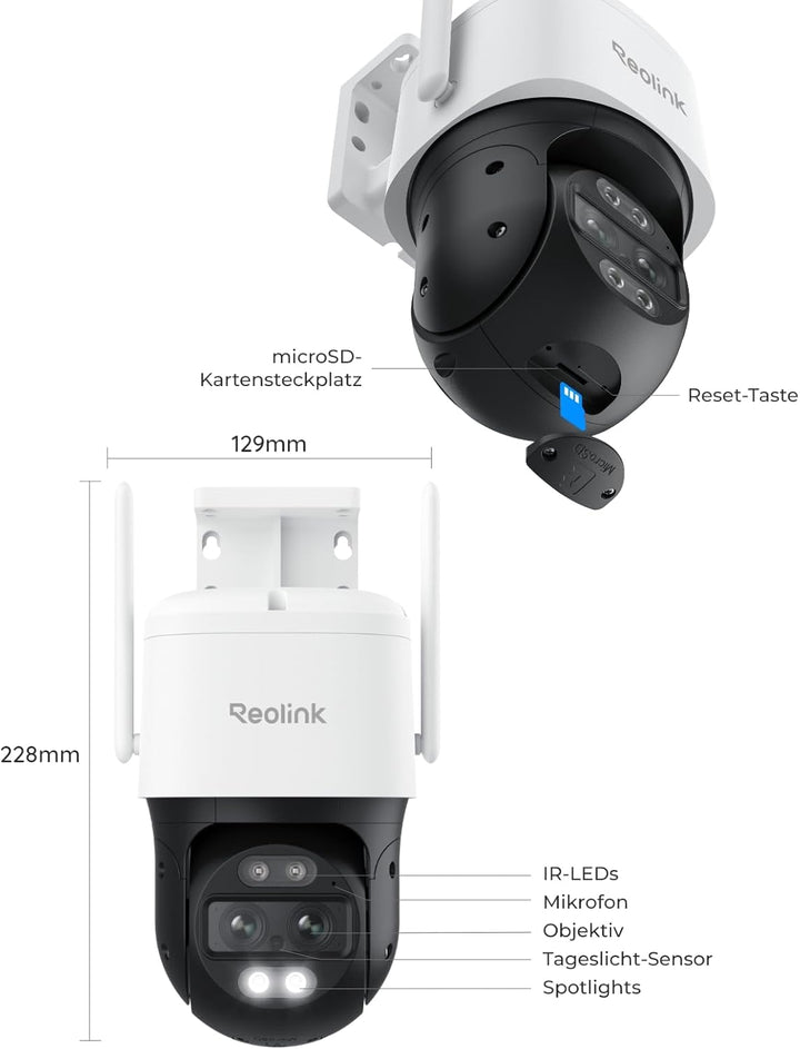 Reolink 4K 8MP PTZ Überwachungskamera Aussen mit Dual-Objektiv, 2,4/5GHz WLAN, Auto-Tracking, Smarte