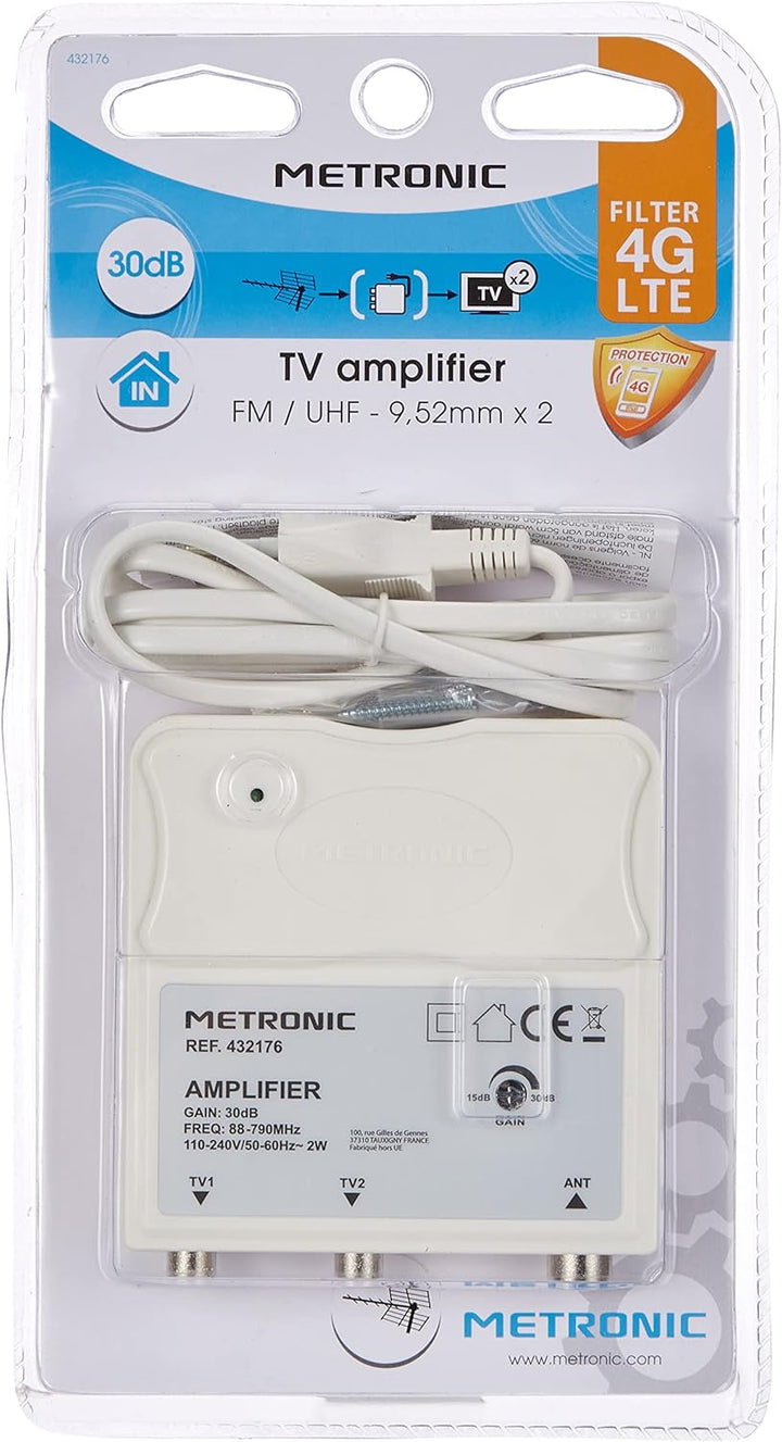 Metronic 432176 - Innenverstärker mit FM-UHF-Verstärkungsregulierung, einstellbarer Verstärkung bis