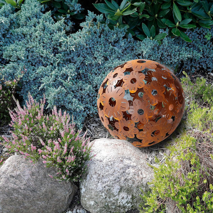 ecosoul Gartendeko Blumenkugel Kugel aus Blumen Metall Rost Dekoration Gartenkugel 40cm Durchmesser