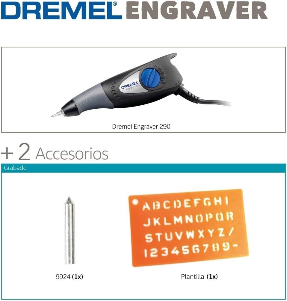 Dremel 290 Multifunktions Gravurgerät, 35 Watt, Multifunktionswerkzeug Set mit 2 Zubehören zum Gravi