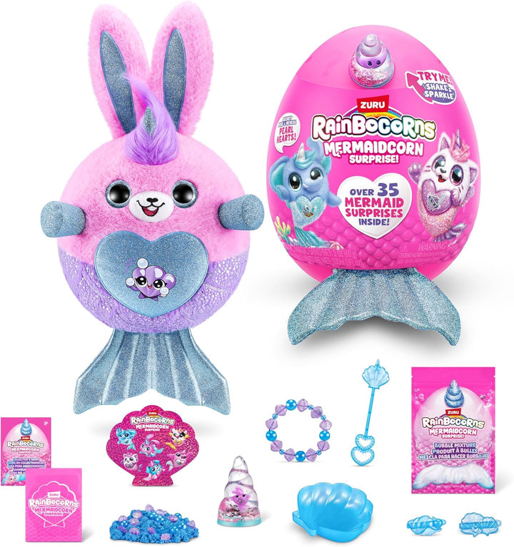 Rainbocorns Mermaidcorn Surprise Serie 7, Coral Hase, von ZURU, 28 cm Plüschtier, Meerjungfrau Spiel