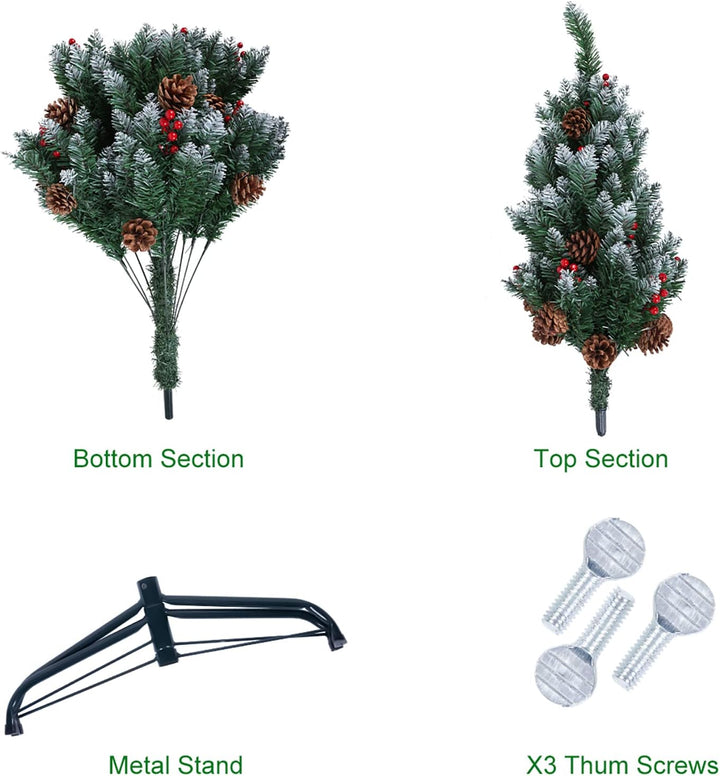 himaly Weihnachtsbaum künstlich 150 cm mit Schnee und 12m Lichterkette 240LEDs, Material PVC/PE, 450