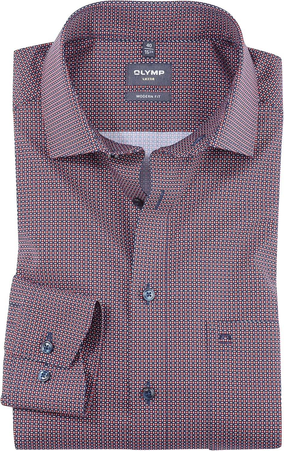 OLYMP Herren Businesshemd Langarm Luxor,Digitaldruck,modern fit,Global Kent 37 Rot 35, 37 Rot 35