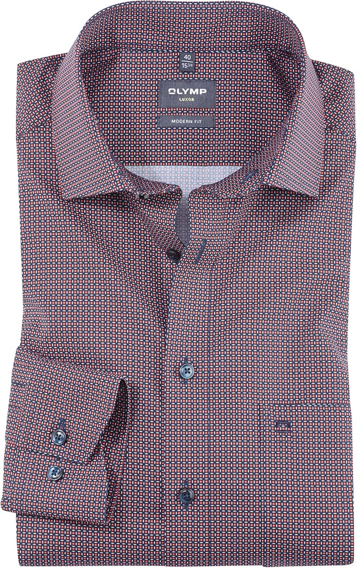 OLYMP Herren Businesshemd Langarm Luxor,Digitaldruck,modern fit,Global Kent 37 Rot 35, 37 Rot 35