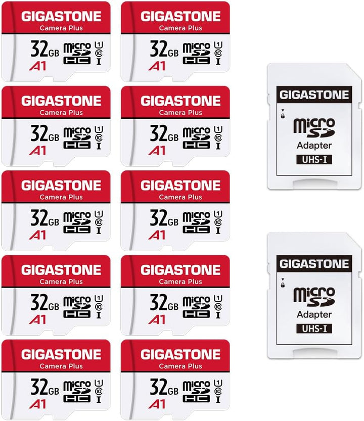 Gigastone Kamera Plus 32GB MicroSDHC Speicherkarte 10er-Pack + 2SD Adapter, für Action-Kamera und Dr