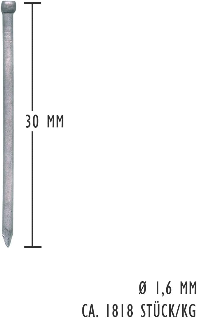 siwitec Wagnerstifte verzinkt 1,6 x 30 mm, 1 kg, Leistenstifte, Drahtstifte mit Stauchkopf, Nägel 1,