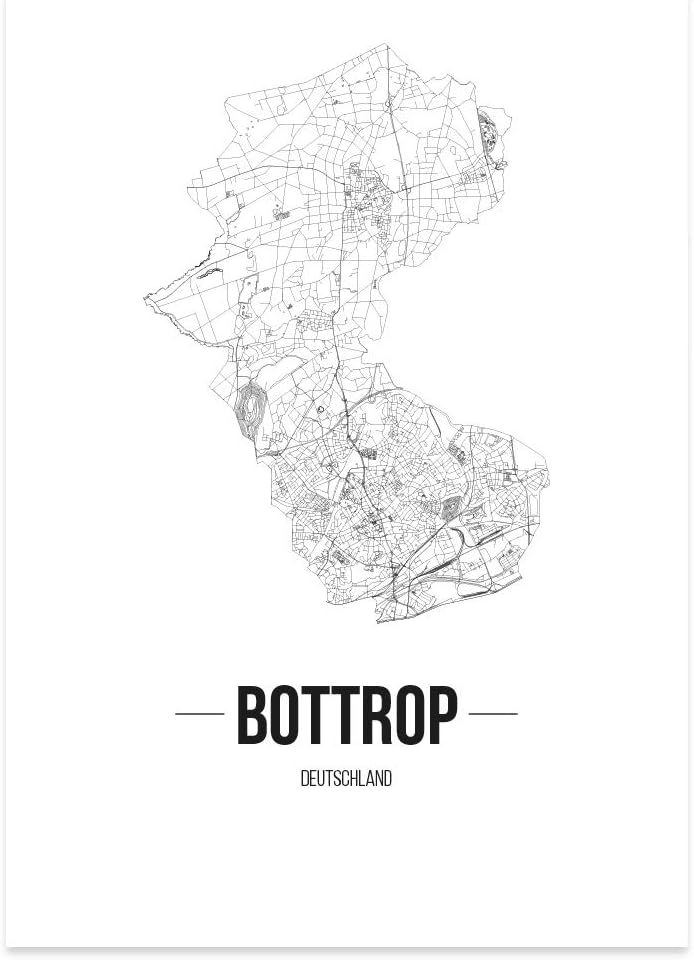 JUNIWORDS Stadtposter, Bottrop, Wähle eine Grösse, 60 x 90 cm, Poster, Schrift B, Weiss 60 x 90 cm S
