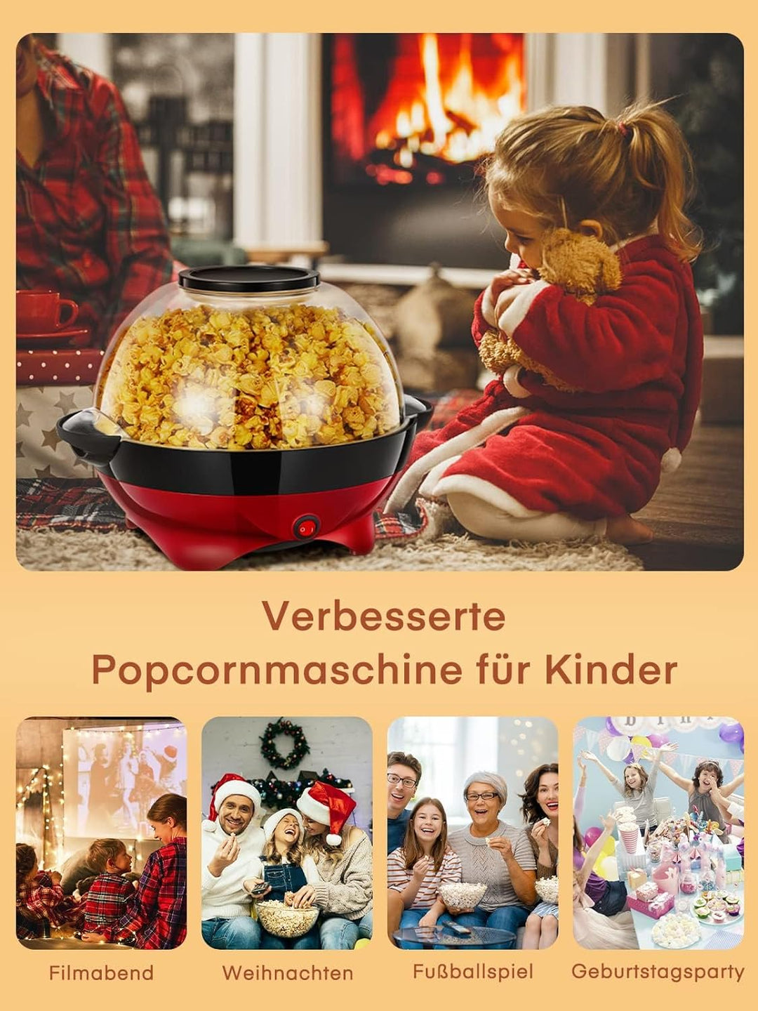 Popcornmaschine, 5.5L / 180g, HOUSNAT 800W Zuhause Popcorn Maker Machine mit Antihaftbeschichtung un