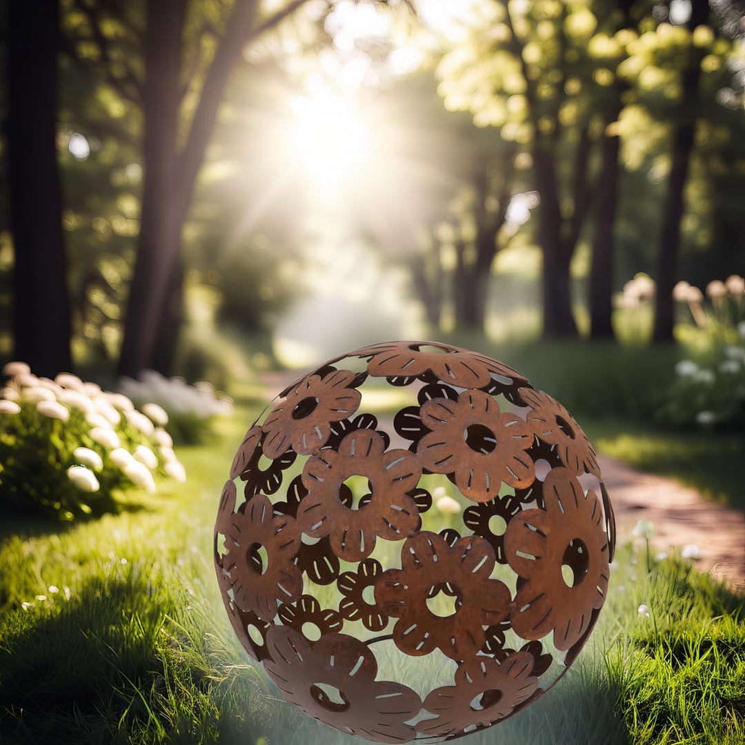 ecosoul Gartendeko Blumenkugel Kugel aus Blumen Metall Rost Dekoration Gartenkugel 40cm Durchmesser