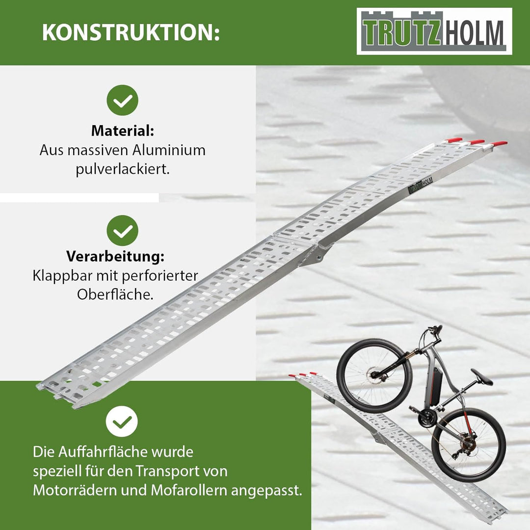 TRUTZHOLM 2 x Auffahrrampe klappbar 228 cm Traglast 680 kg Alu grau gelocht Motorradrampe 2x Rampe S