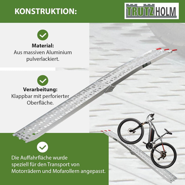 TRUTZHOLM 2 x Auffahrrampe klappbar 228 cm Traglast 680 kg Alu grau gelocht Motorradrampe 2x Rampe S