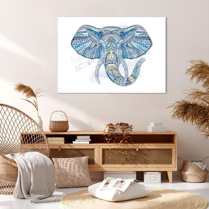 Bilder auf Leinwand 100x70cm Leinwandbild Elefant Muster Tierwelt Afrika Gross Wanddeko Bild Schlafz