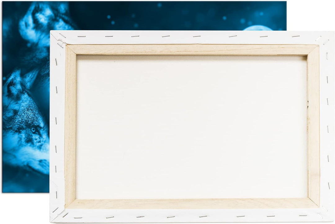 deyoli Wolf-Vollmond-Illustration Format: 80x60 Effekt: Monocrome Blau als Leinwandbild, Motiv ferti