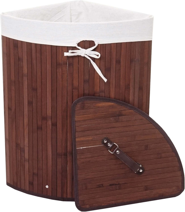 Eckwäschekorb HWC-C21, Laundry Wäschebox Wäschesammler Wäschebehälter, Bambus 61x48x35cm 50l - braun