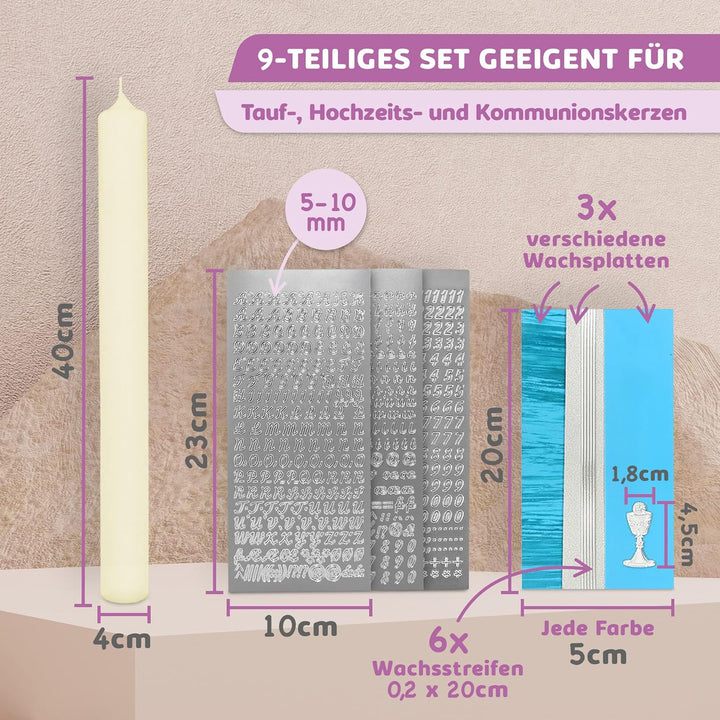 WIKAKERZEN Kerzen-Rohling Set für Taufe, Hochzeit oder Kommunion selbst gestalten inkl. Buchstaben z