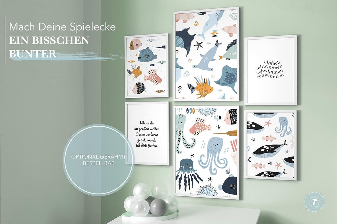 Papierschmiede® Bilder Kinderzimmer Kids Mood Poster Set Einfach Schwimmen, Kinderzimmer Bilder Baby