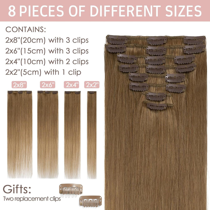 Silk-co Echthaar Clip In Extensions 8 Tressen 18 Clips 70g, Braun Hair Extensions, Remy Echthaar Cli
