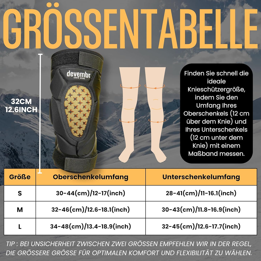 devembr Schützende Knieschoner für Snowboard, Skate, Ski - Entworfen für Wintersportarten - Doppelte