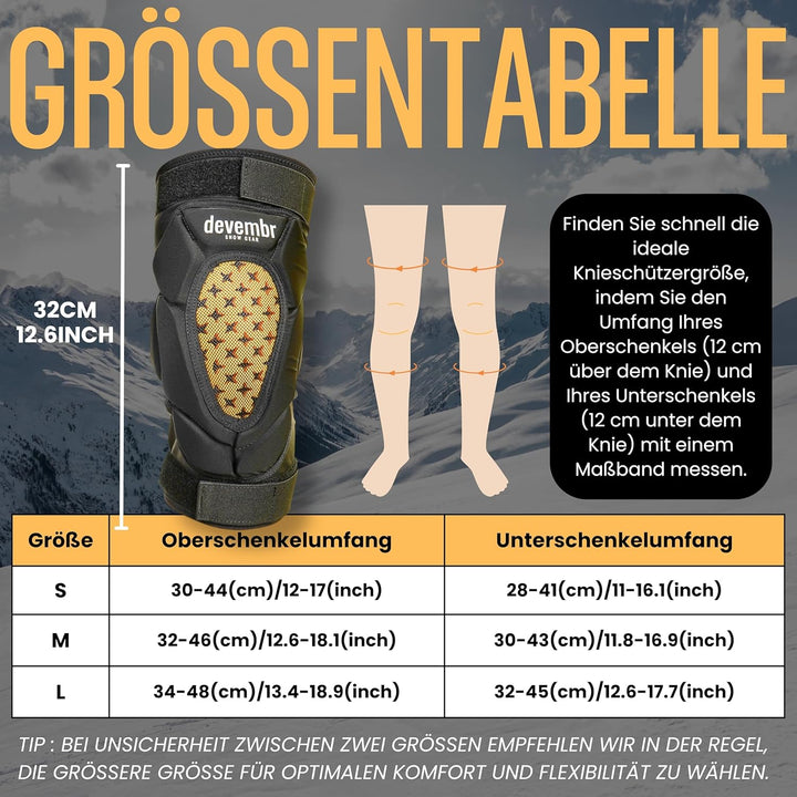 devembr Schützende Knieschoner für Snowboard, Skate, Ski - Entworfen für Wintersportarten - Doppelte