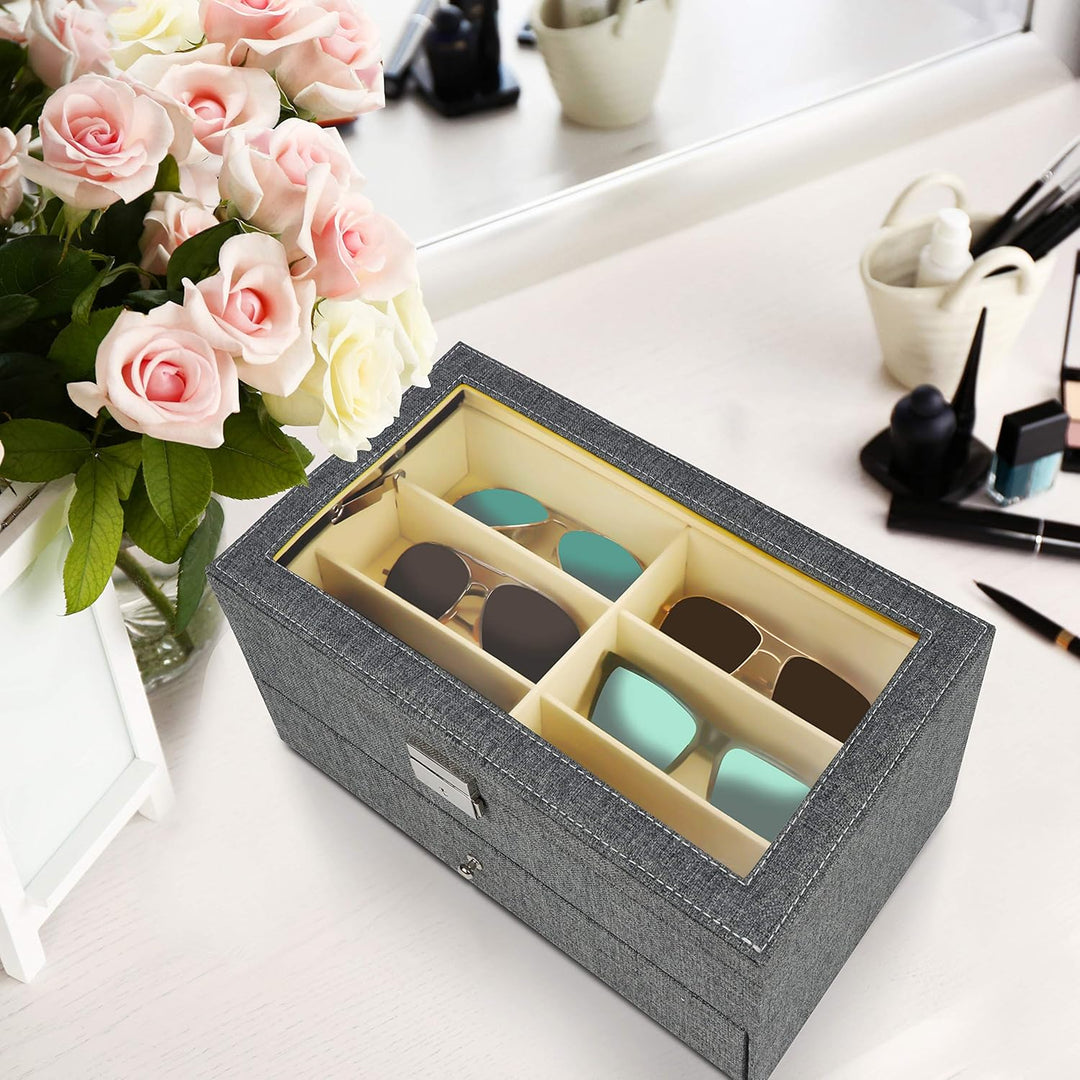 Kurtzy Verschliessbare Sonnenbrillen Aufbewahrungsbox 2 Stufig – Brillen Schatulle mit Schloss und S