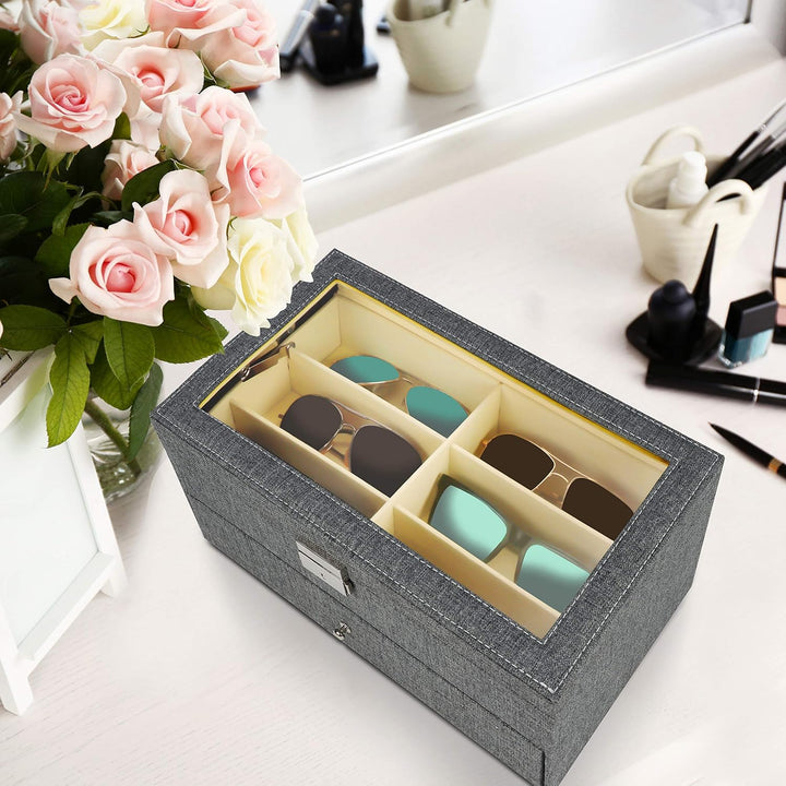 Kurtzy Verschliessbare Sonnenbrillen Aufbewahrungsbox 2 Stufig – Brillen Schatulle mit Schloss und S