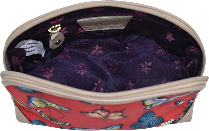 Anuschka Kosmetiktasche - Wanderlust Kollektion - Nylonstoff mit Leder Trim und Kunstdruck Butterfly