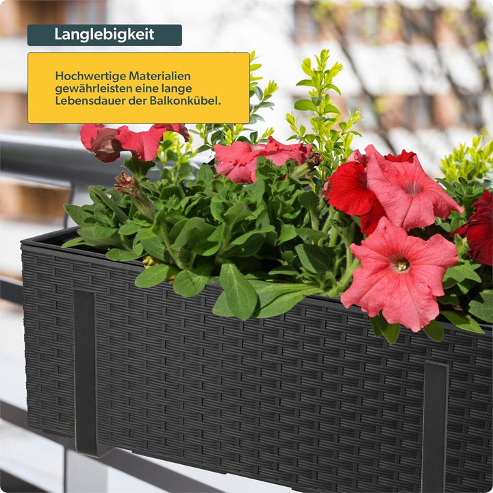 KADAX Blumenkasten aus Kunststoff, 18,5x56 cm, Pflanzkasten mit Einsatz, wetterfester Balkonkasten,
