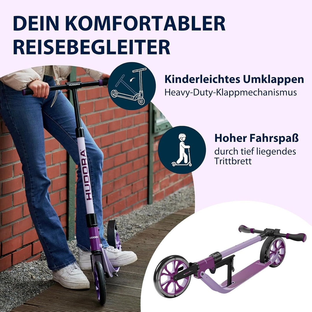 HUDORA BigWheel® 205 Advanced Scooter - Komfortabler Aluminium-Roller für bis zu 100kg - Höhenverste
