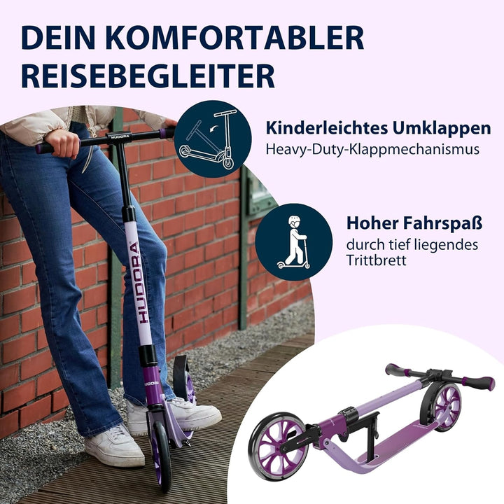 HUDORA BigWheel® 205 Advanced Scooter - Komfortabler Aluminium-Roller für bis zu 100kg - Höhenverste