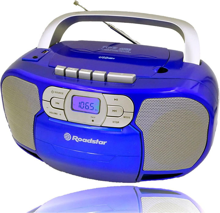 Roadstar RCR-4635UMP/BL Tragbare CD-Radio Kassette, Digitalradio PLL FM, Boombox CD-MP3-Player, USB,