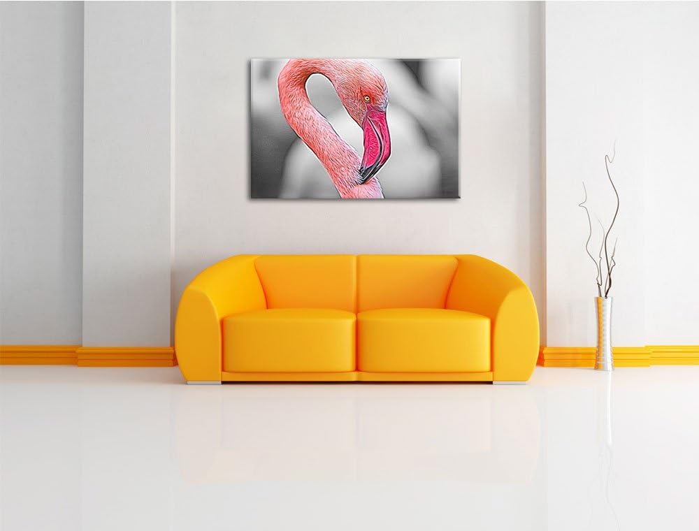 prächtiger Flamingo schwarz/weiss Deluxe Format: 100x70 cm auf Leinwand, XXL riesige Bilder fertig g