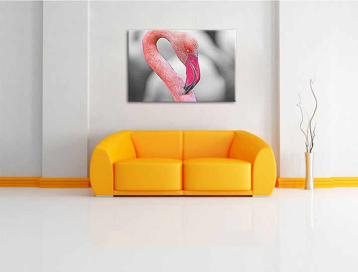 prächtiger Flamingo schwarz/weiss Deluxe Format: 100x70 cm auf Leinwand, XXL riesige Bilder fertig g