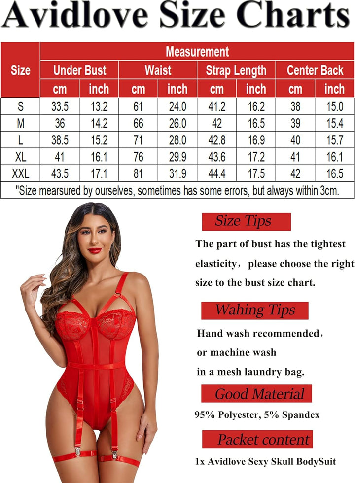 Avidlove Damen Bodys Sexy Unterwäsche Set Bodysuit Lingerie Corsage Strapsgürtel Dessous Reizwäsche