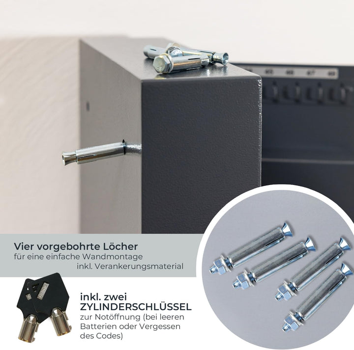 HMF 2030-11 Schlüsseltresor mit Elektronikschloss | 30 Haken | 30 x 28 x 10 cm | Anthrazit, 30 Haken