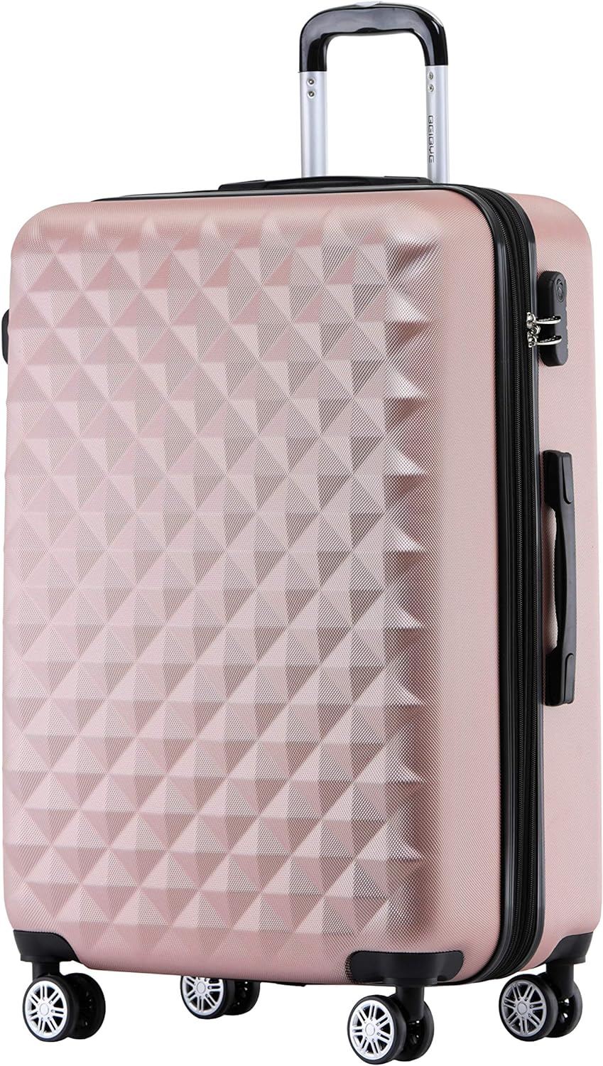 BEIBYE Zwillingsrollen 2066 Hartschale Trolley Koffer Reisekoffer Gepäck M-L-XL-Set (Rosa Gold, XL)