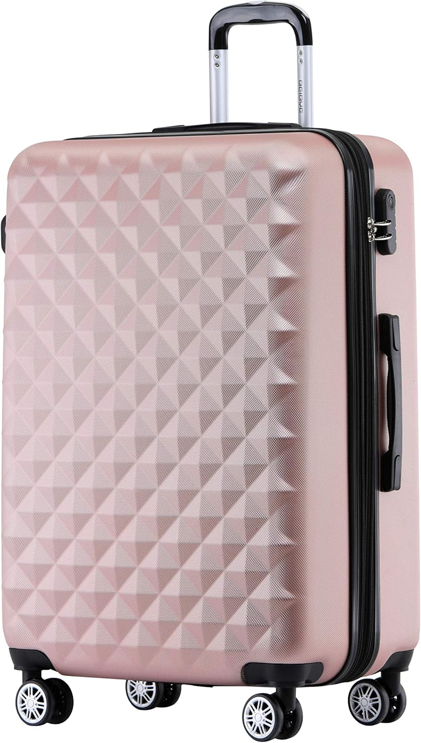 BEIBYE Zwillingsrollen 2066 Hartschale Trolley Koffer Reisekoffer Gepäck M-L-XL-Set (Rosa Gold, L) R