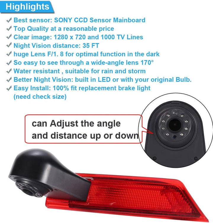 HD 1280 x 720 Pixels 1000TV Lines Auto Top Mount Third 3. Brake Bremsleuchte Kamera Bremslicht Rückf