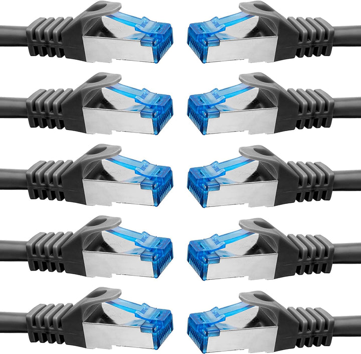 BIGtec - 10 Stück - 15m CAT.7 Gigabit Patchkabel Netzwerkkabel schwarz Kupferkabel Patch Ethernt LAN