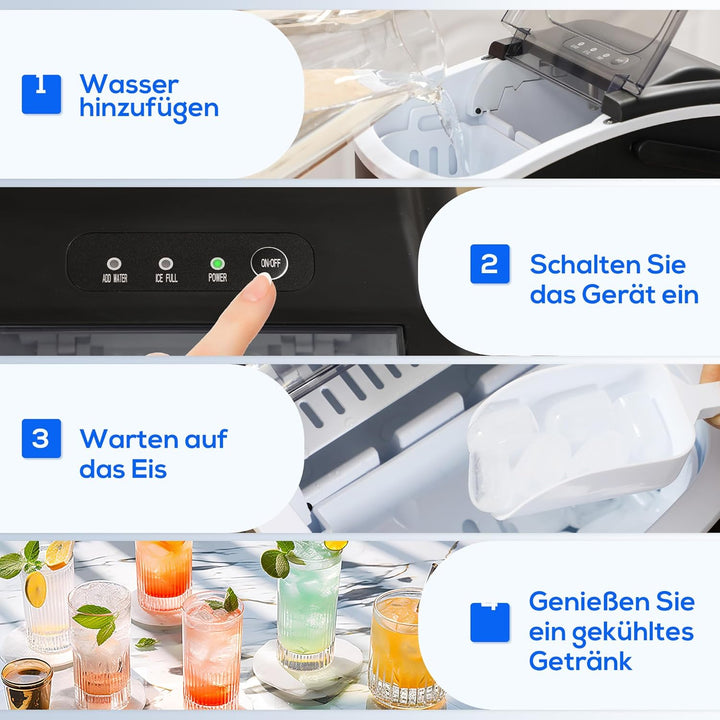 HOMCOM Eiswürfelmaschine 12 kg/24h 1,2 L Eiswürfelbereiter mit 1,3 L Wassetank Display Ice Cube Make