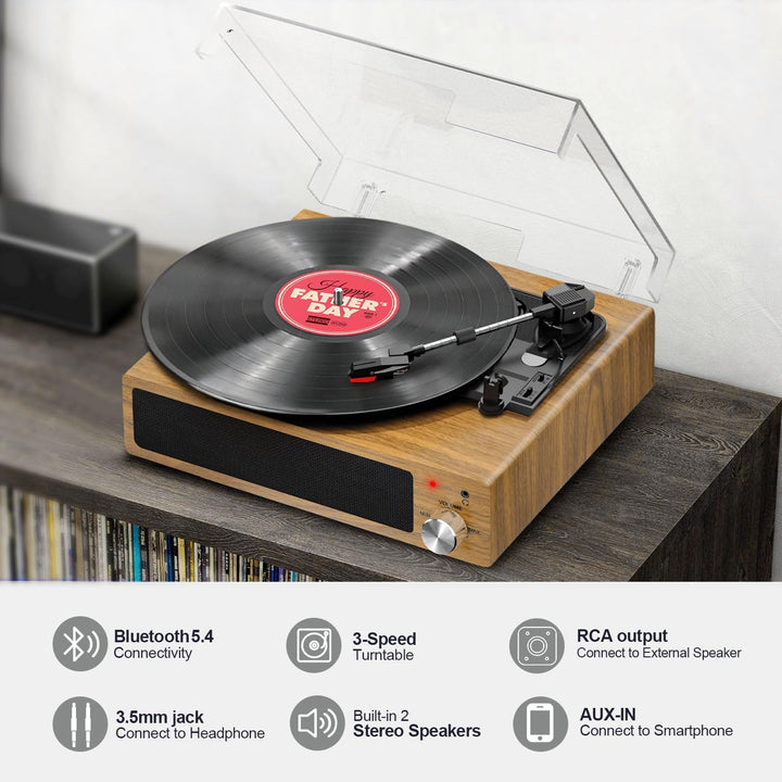 Plattenspieler, FYDEE Vinyl Plattenspieler Bluetooth Schallplattenspieler Vintage Turntable mit Eing