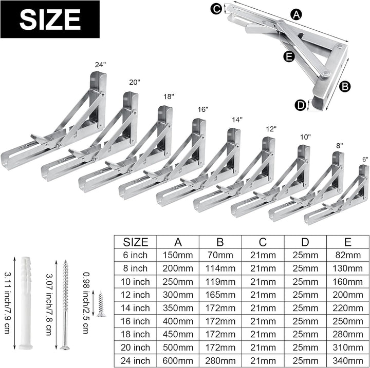 RICHDMI 4 Stück Klappkonsole 300mm, Schwerlast Edelstahl, Folding Bracket Klappbügel Schwerlast, Hea