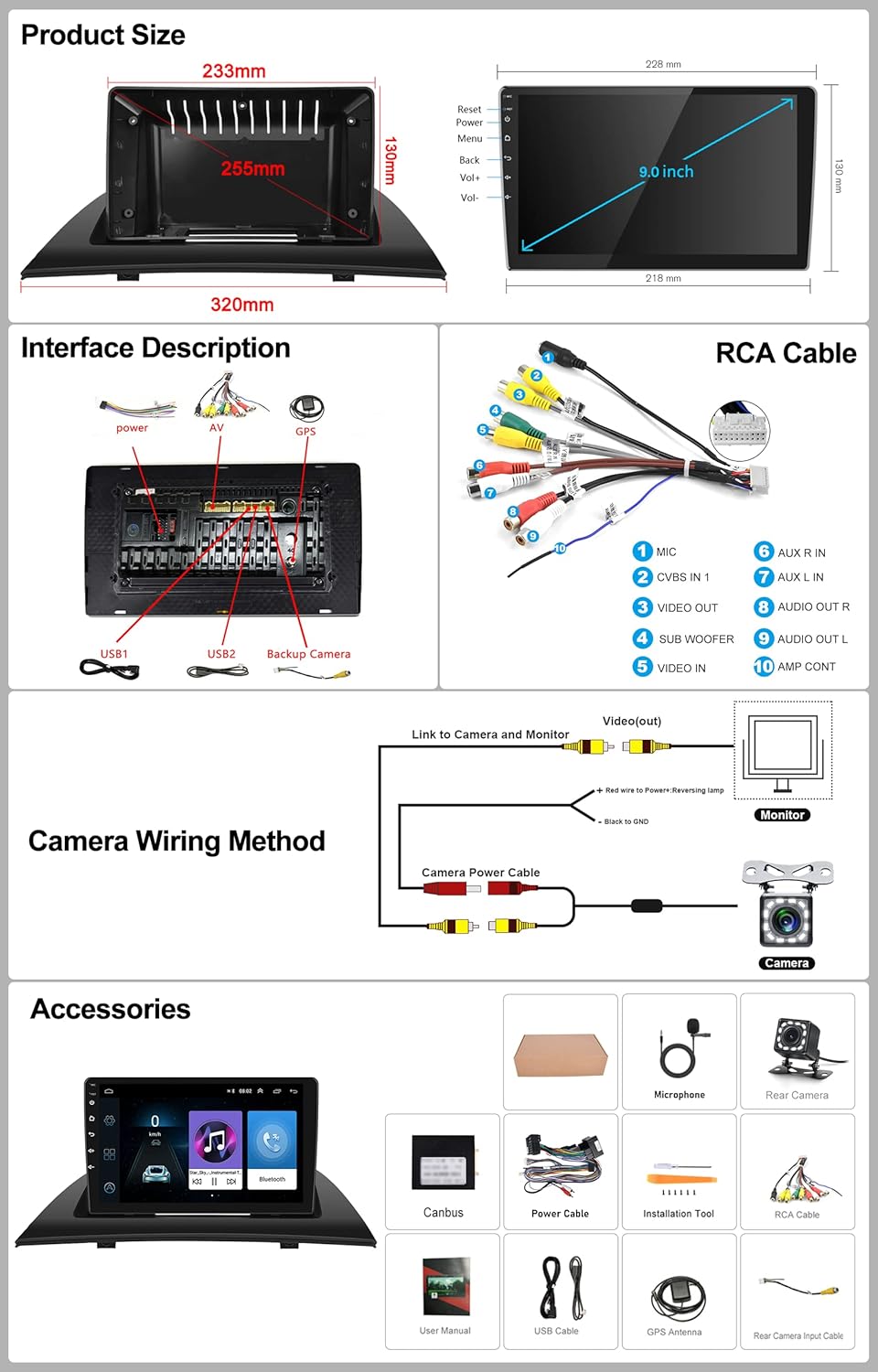 CAMECHO Android Autoradio mit Navi für BMW X3 E83 (2004-2012),Autoradio Doppel Din mit 9 Zoll Bildsc