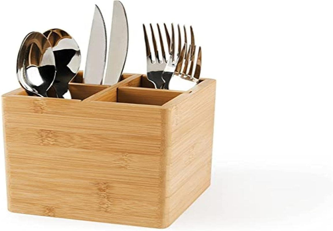 Excelsa Eco Living Besteckkorb/Utensilienhalter aus Bambus, Naturholz, braun, 4 Fächer