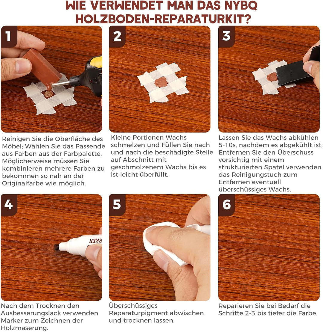 NYBQ Laminat Reparaturset, 24 Stück Holz Parkett Reparaturset Neuem Upgrade-Schmelzwerkzeug, 11 Farb