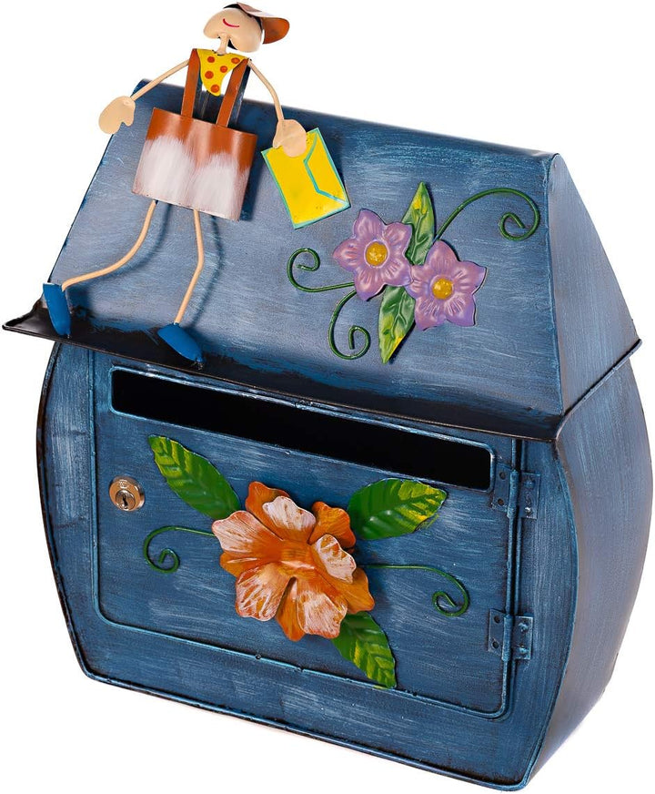 Antiker grosser und sehr edler Briefkasten , Häuschendesign, NA10B336-1 Handbemalt. sehr schön gearb