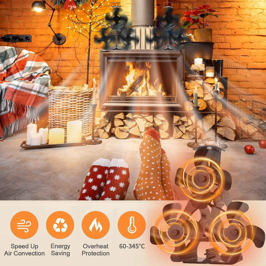 Tomersun Ofenventilator mit 12 FlĂŒgeln, grosser Holzbrenner-Ventilator, Ăko-Kaminventilator, wĂ€rmebe