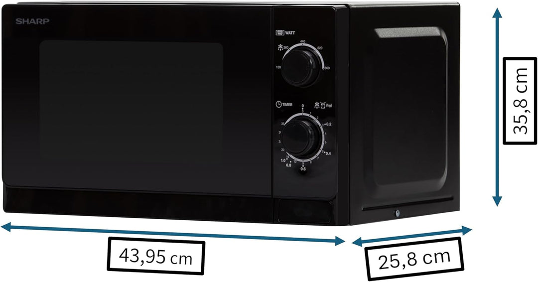Sharp R200BKW Solo-Mikrowelle / 20 L / 800 W / 5 Leistungsstufen / Timer von 35 Minuten bis 00 Sekun